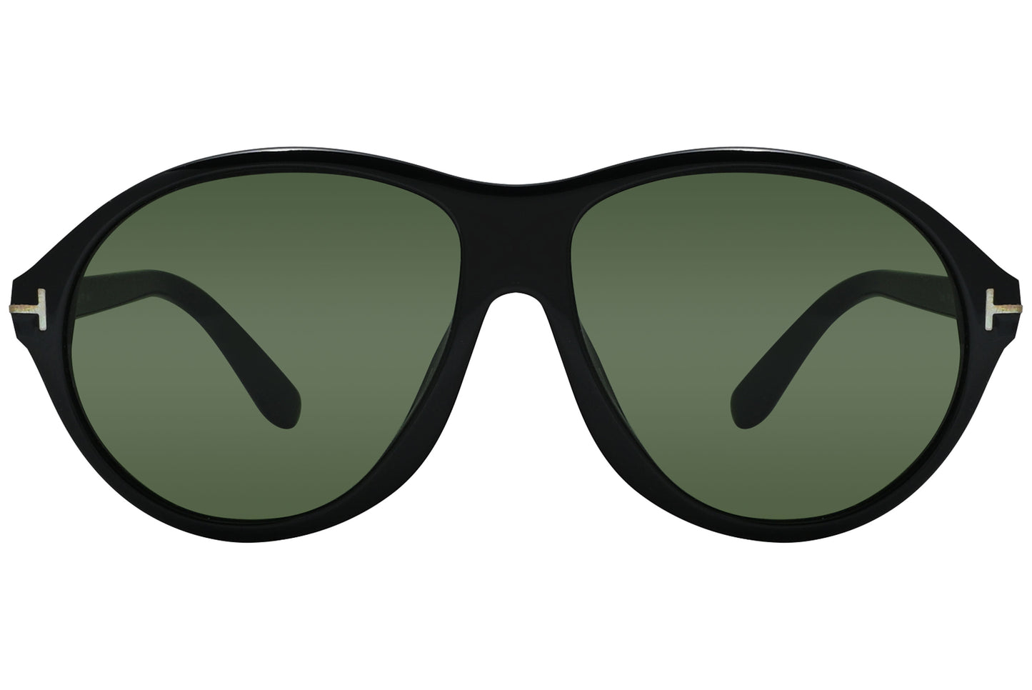 A pair of Tom Ford aviator sunglasses with black frame and green lenses.