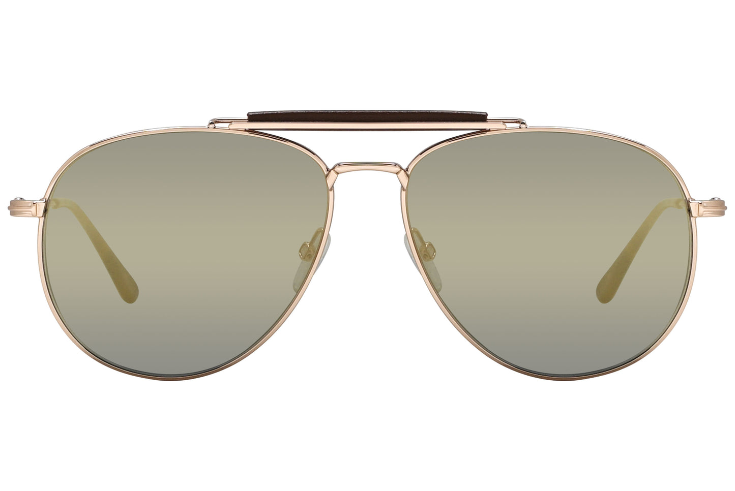 A pair of Tom Ford sunglasses with gold metal frame and cat-eye shape lenses.