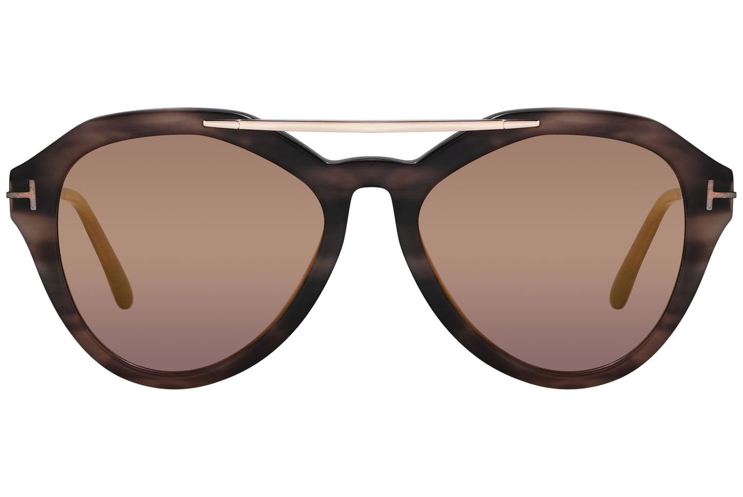 A pair of Tom Ford rose gold sunglasses with round lenses and a metal bridge.