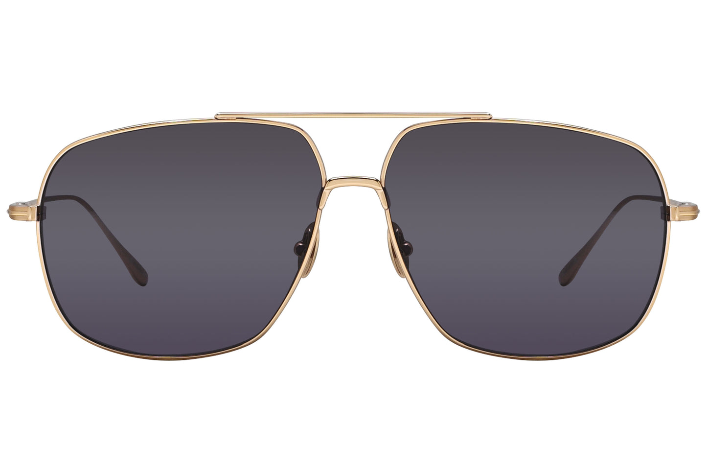 A pair of Tom Ford sunglasses with gold metal frame and dark lenses.