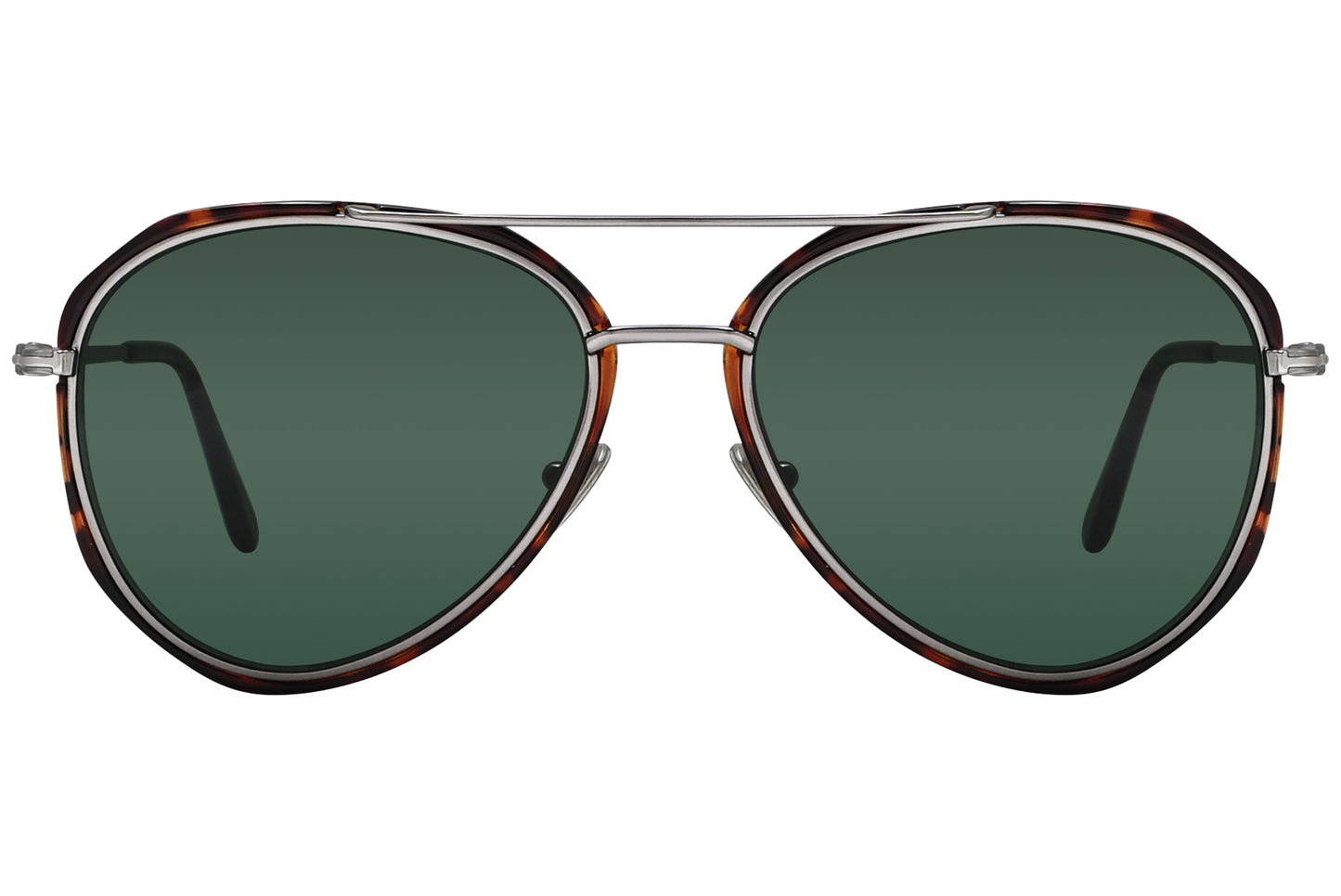 A pair of Tom Ford sunglasses with a tortoise patterned frame and green lenses.