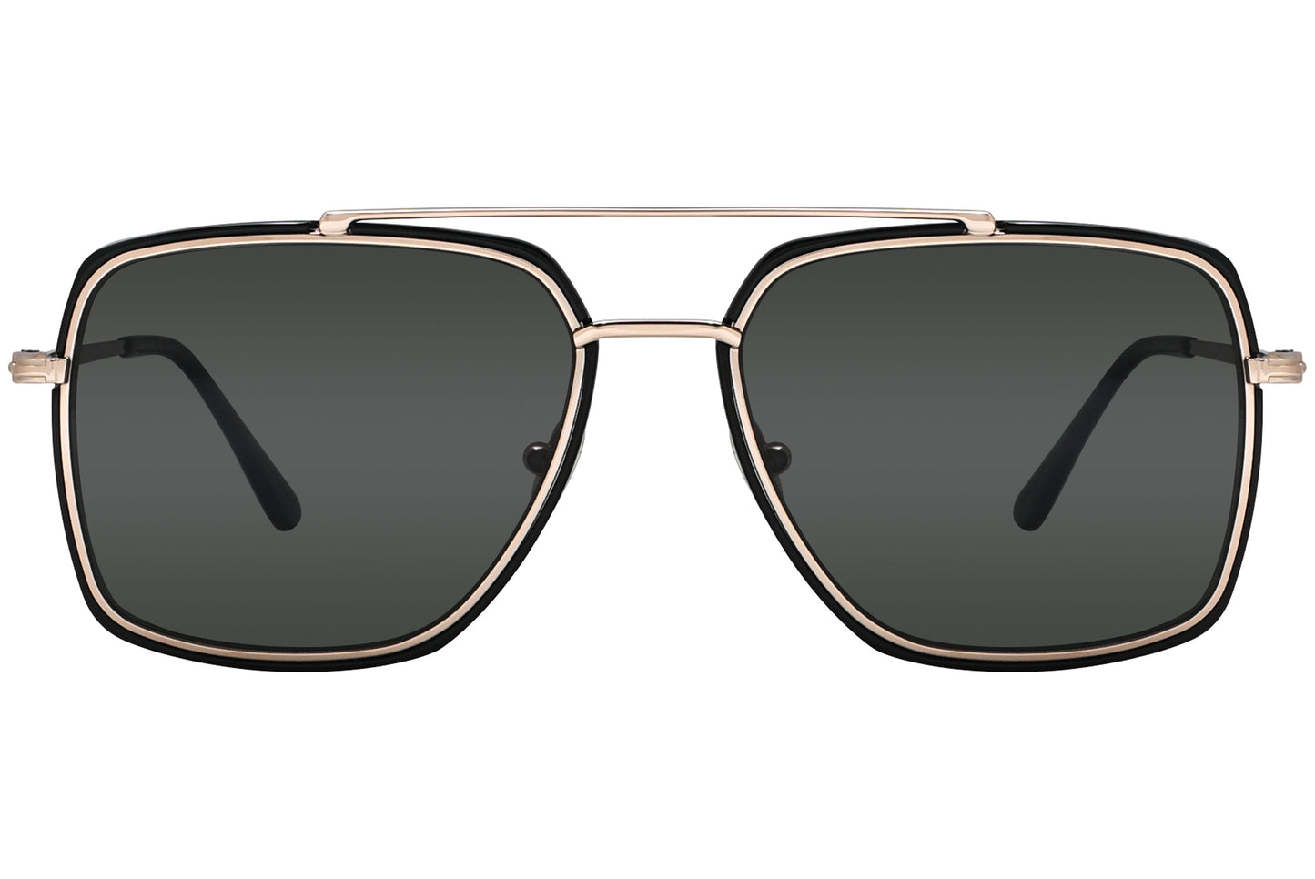 A pair of Tom Ford aviator-style sunglasses with black lenses and gold metal frame.
