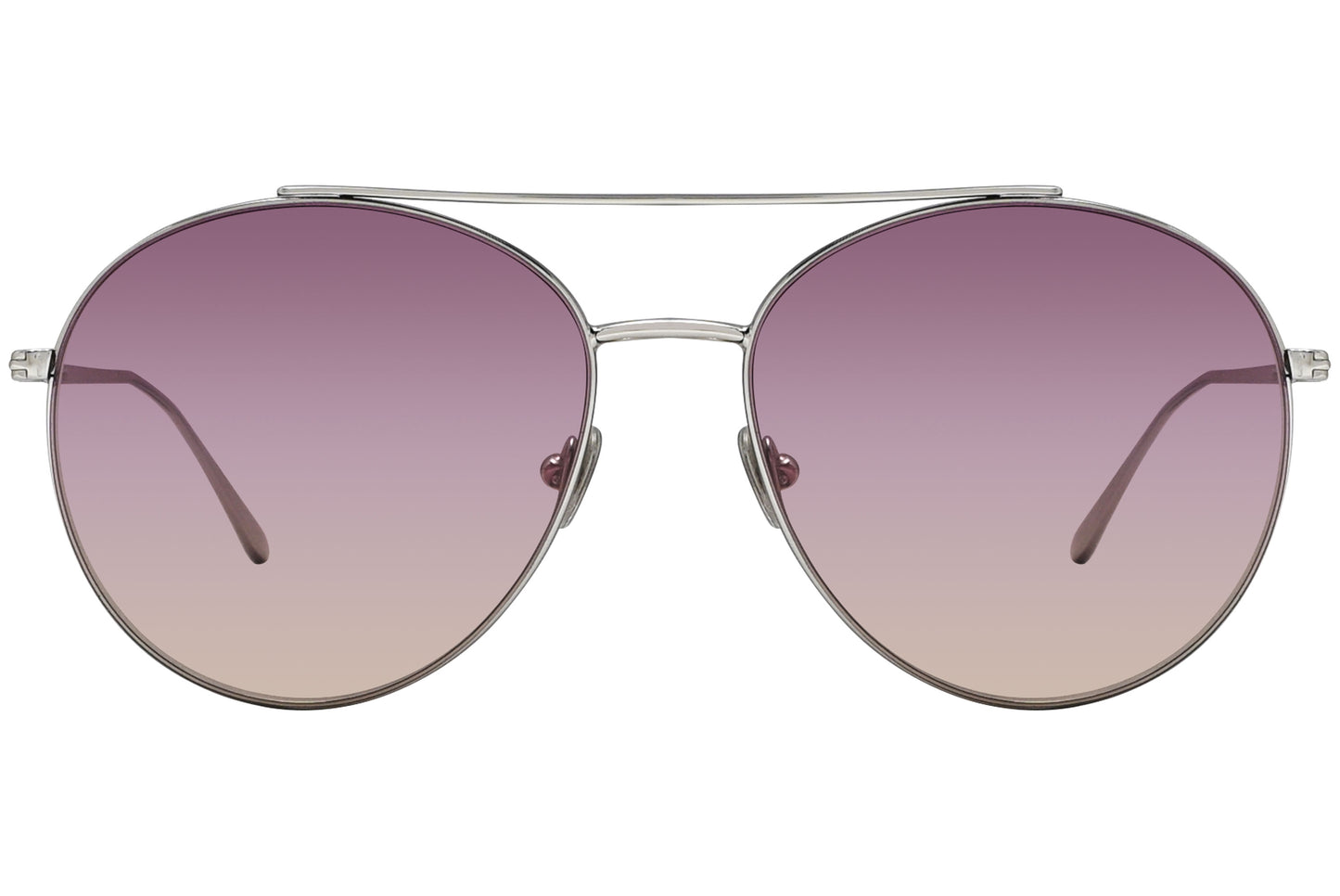 A pair of Tom Ford aviator sunglasses with silver frame and pink lenses.
