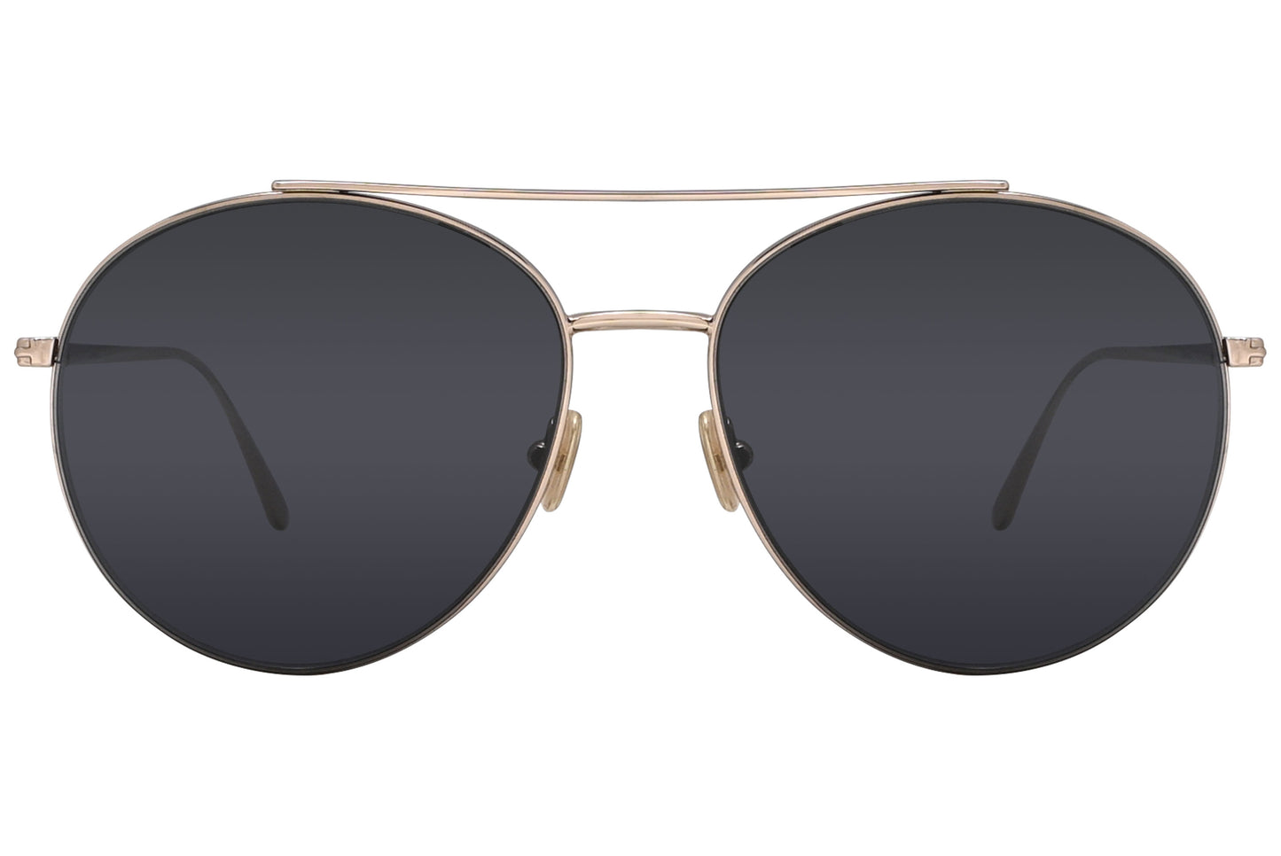 A pair of Tom Ford sunglasses with gold metal frame and dark lenses.