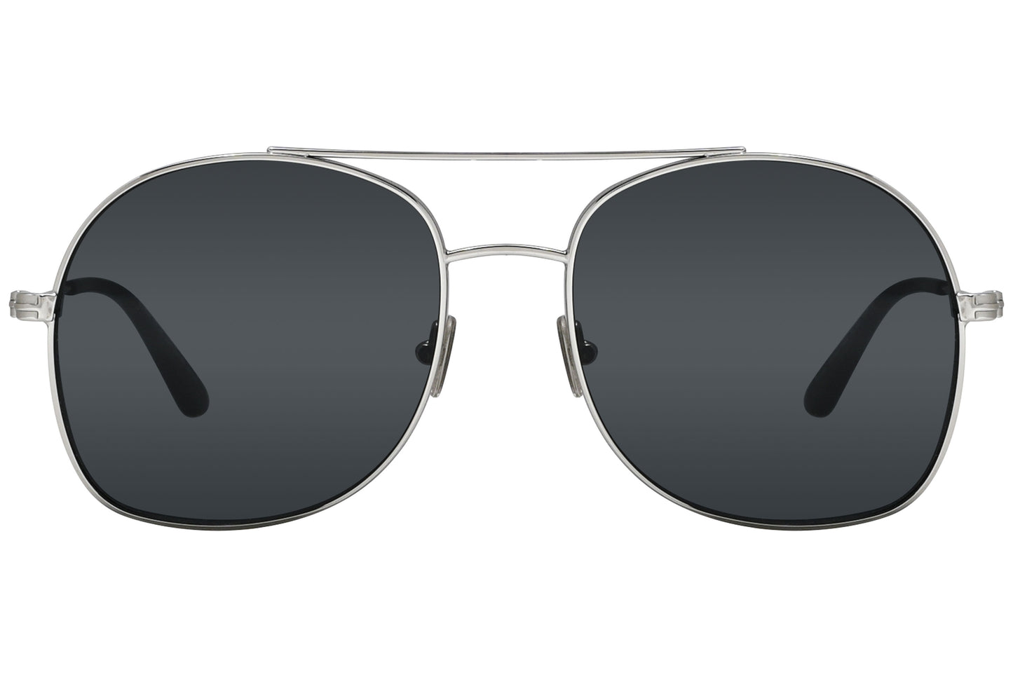A pair of Tom Ford sunglasses with a silver metal frame and dark lenses.