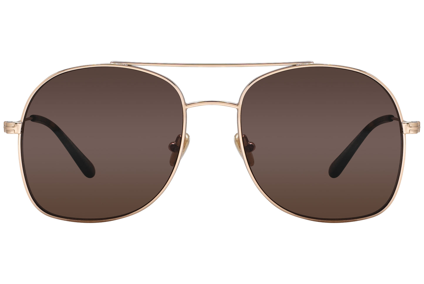 A pair of Tom Ford sunglasses with a gold metal frame and brown lenses.