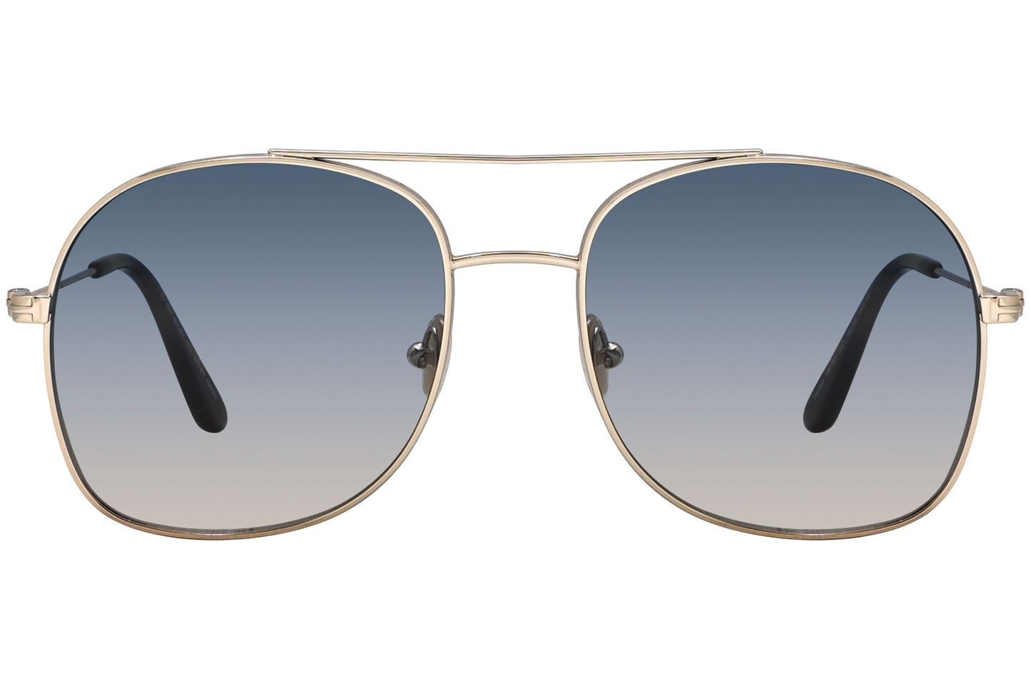 A pair of Tom Ford Delilah aviator sunglasses with gold metal frame and blue gradient lenses.