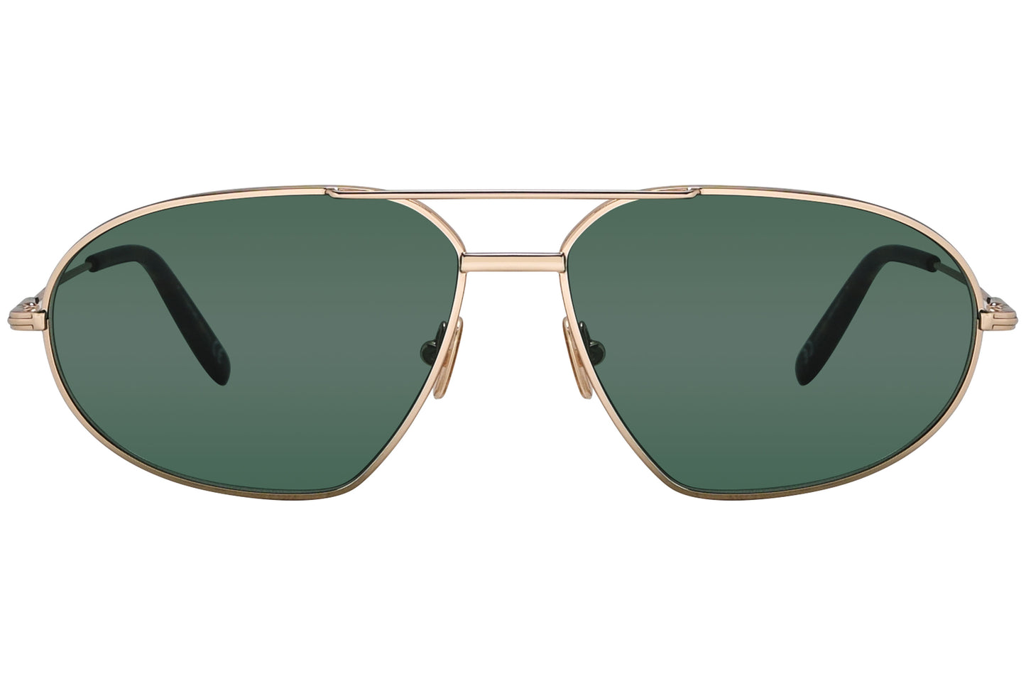 A pair of Tom Ford Bradford aviator sunglasses with gold metal frame and green polarized lenses.
