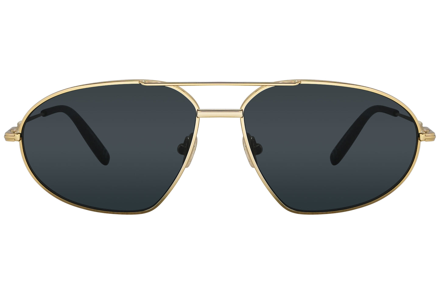 A pair of Tom Ford sunglasses with gold metal frame and dark lenses.
