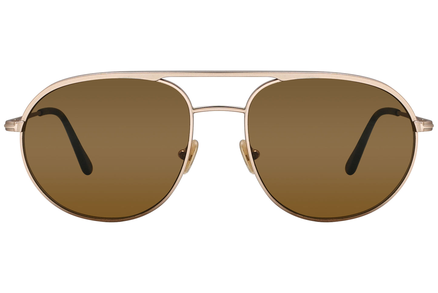 A pair of Tom Ford sunglasses with gold metal frame and cat-eye shape.