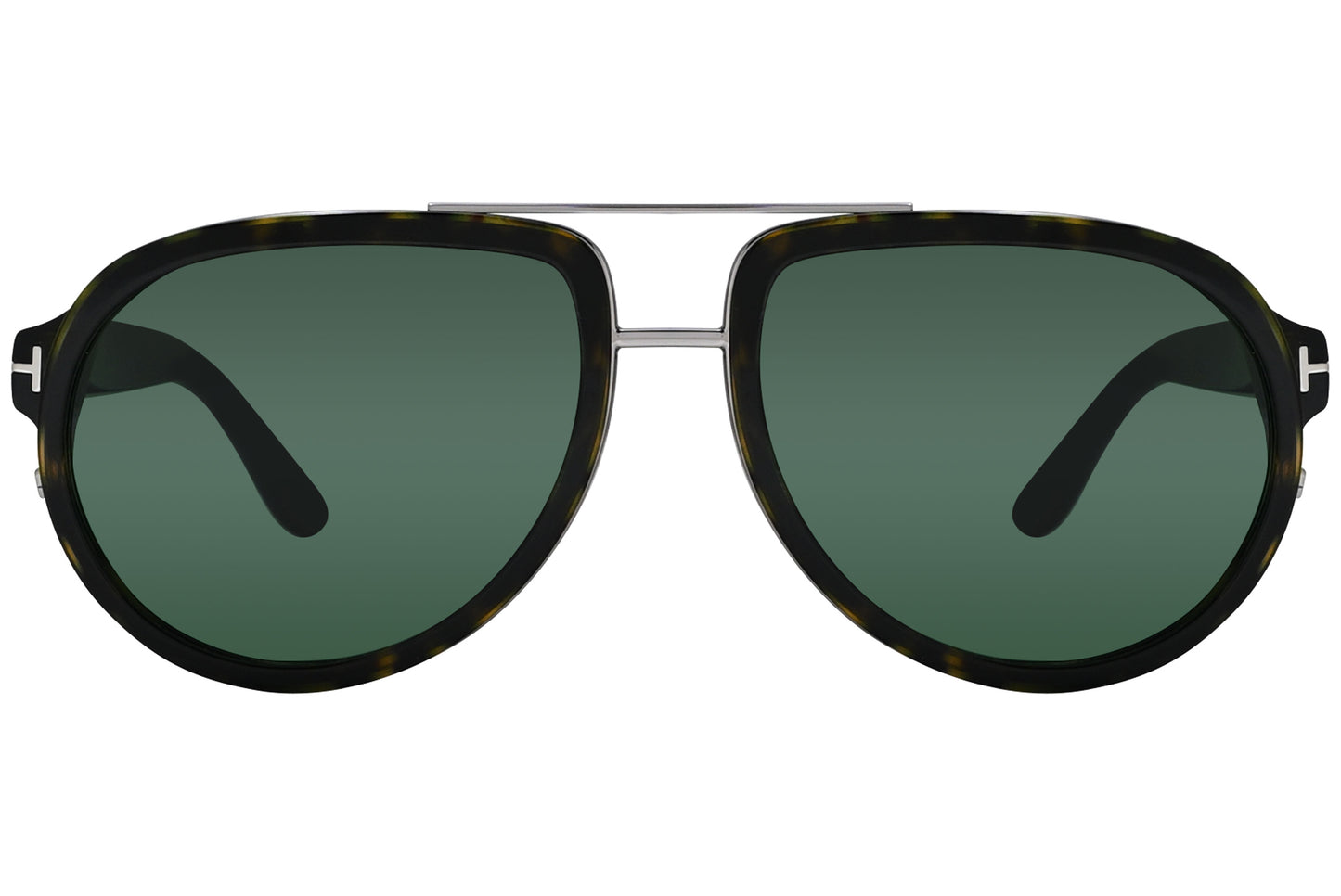 A pair of Tom Ford Geoffrey aviator sunglasses with black and green coloring and metal accents.