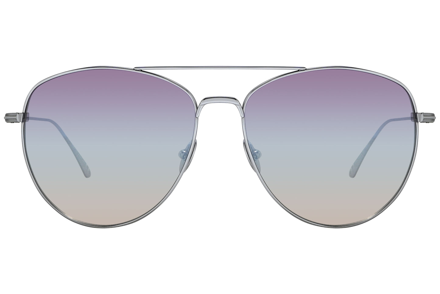 A pair of Tom Ford aviator sunglasses with silver metal frame and blue-violet tinted lenses.