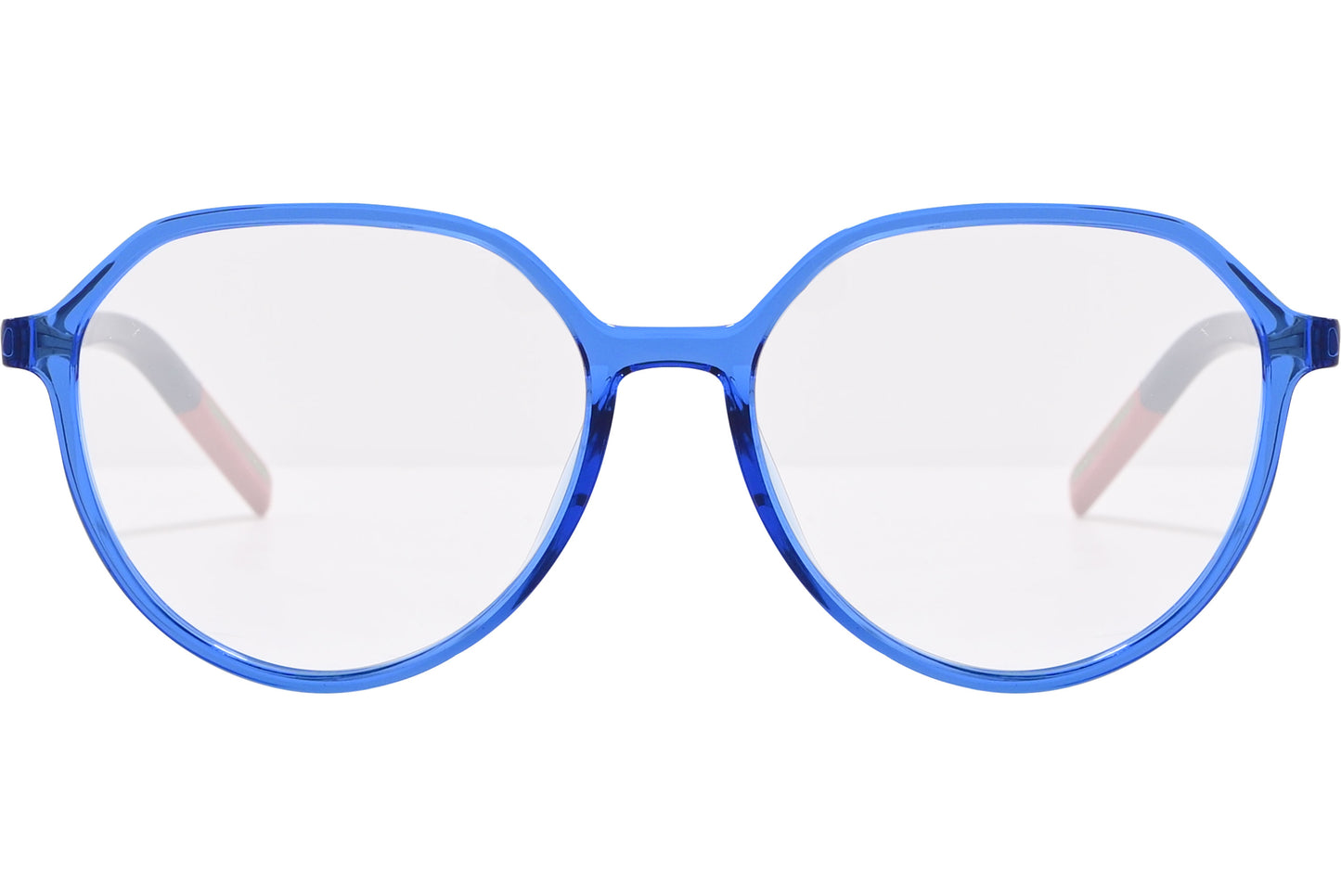 Close-up of Tommy Hilfiger TJ0011-PJP eyeglasses – sleek blue oval frame detail