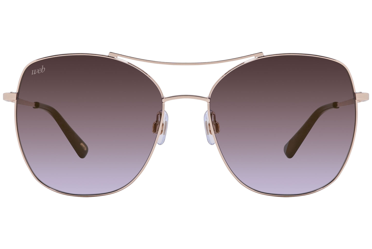 Gold aviator style sunglasses with purple lenses.