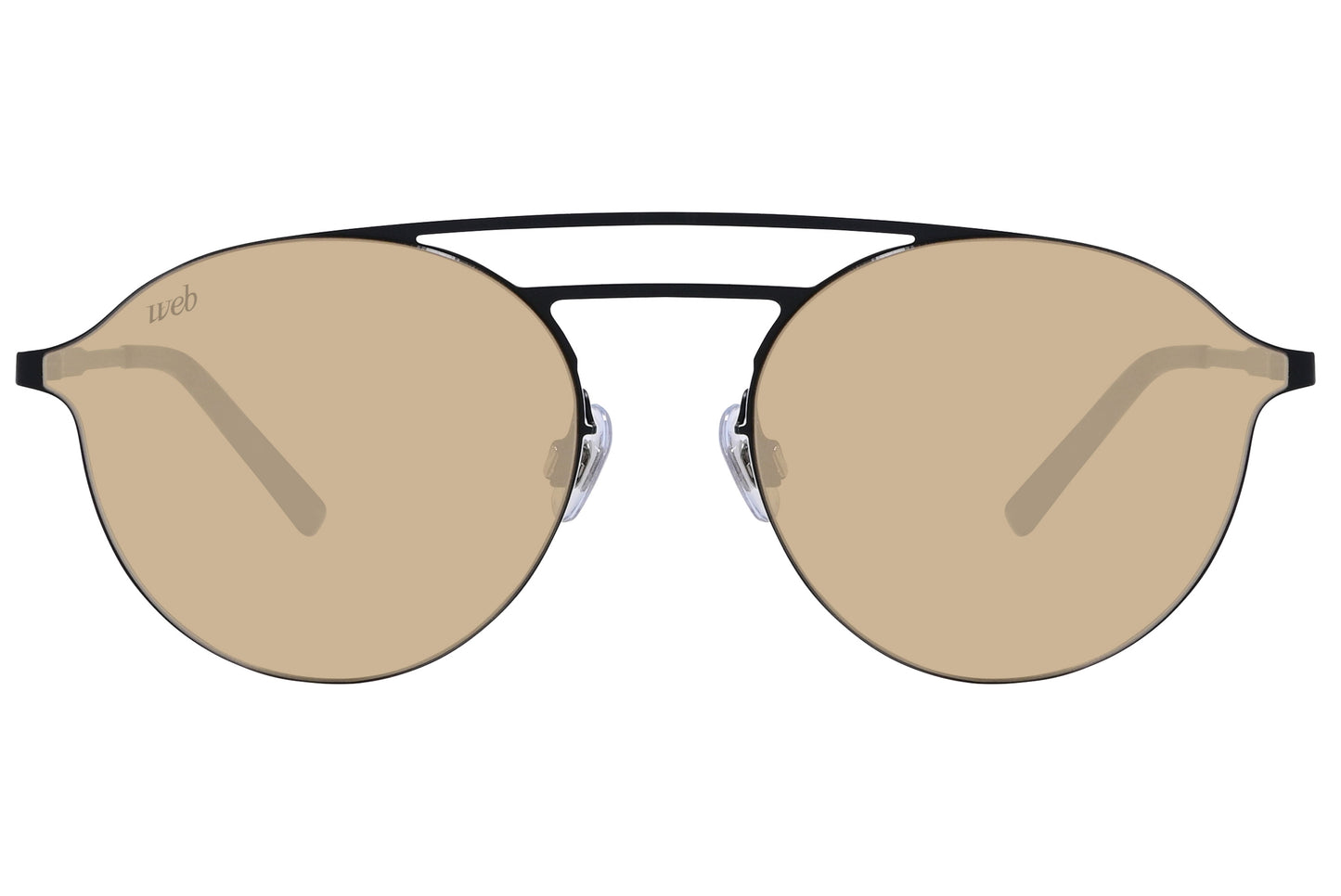 A pair of black aviator sunglasses with gold tinted lenses.