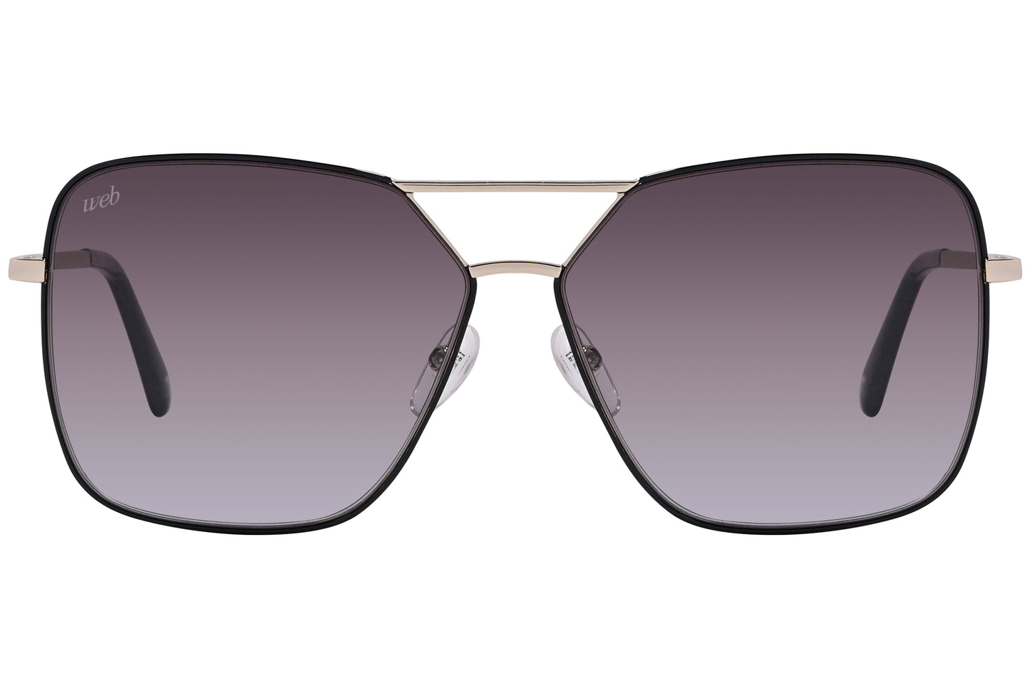 A pair of square-shaped sunglasses with a black frame and dark lenses.