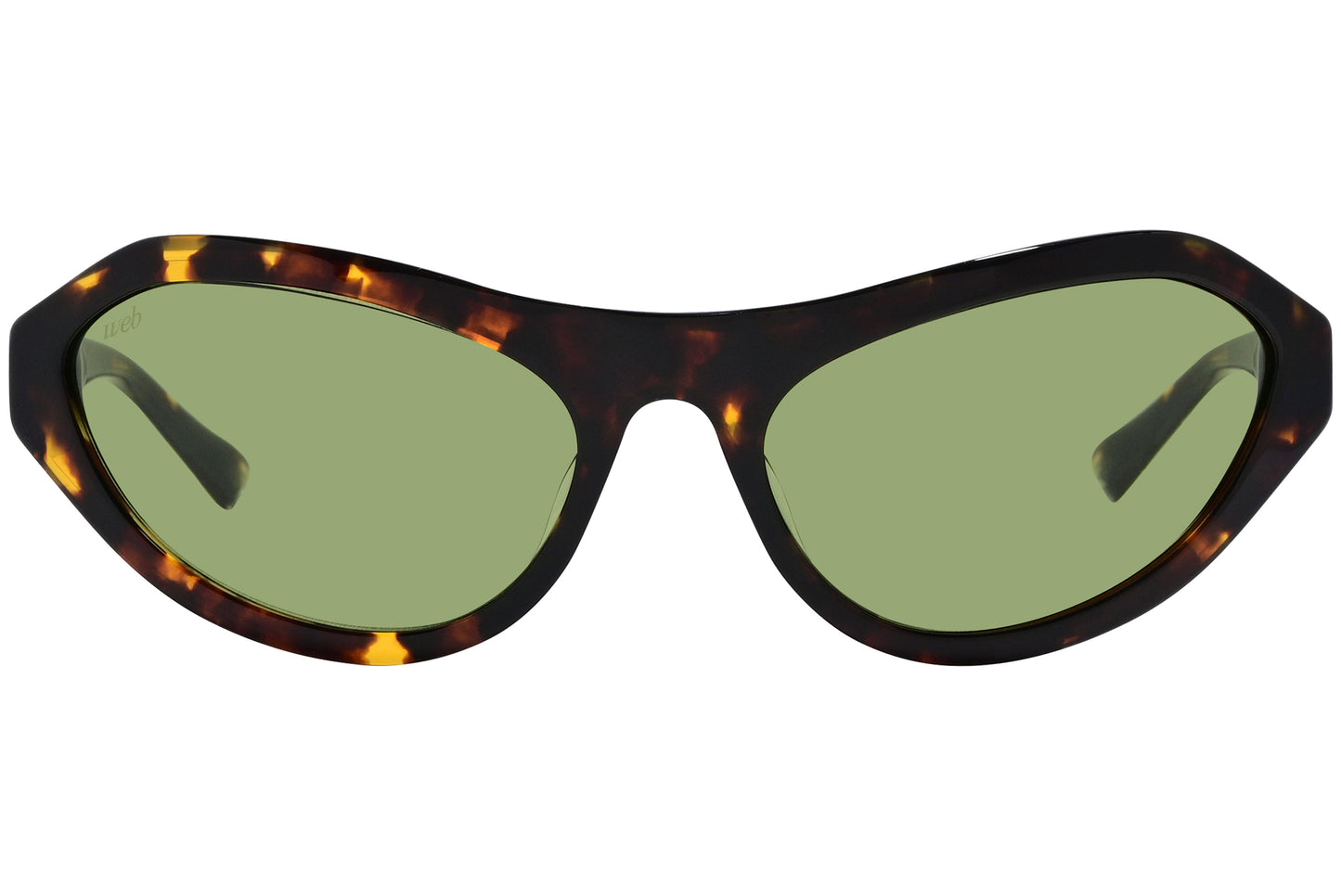 A pair of oval sunglasses with a tortoise color frame.