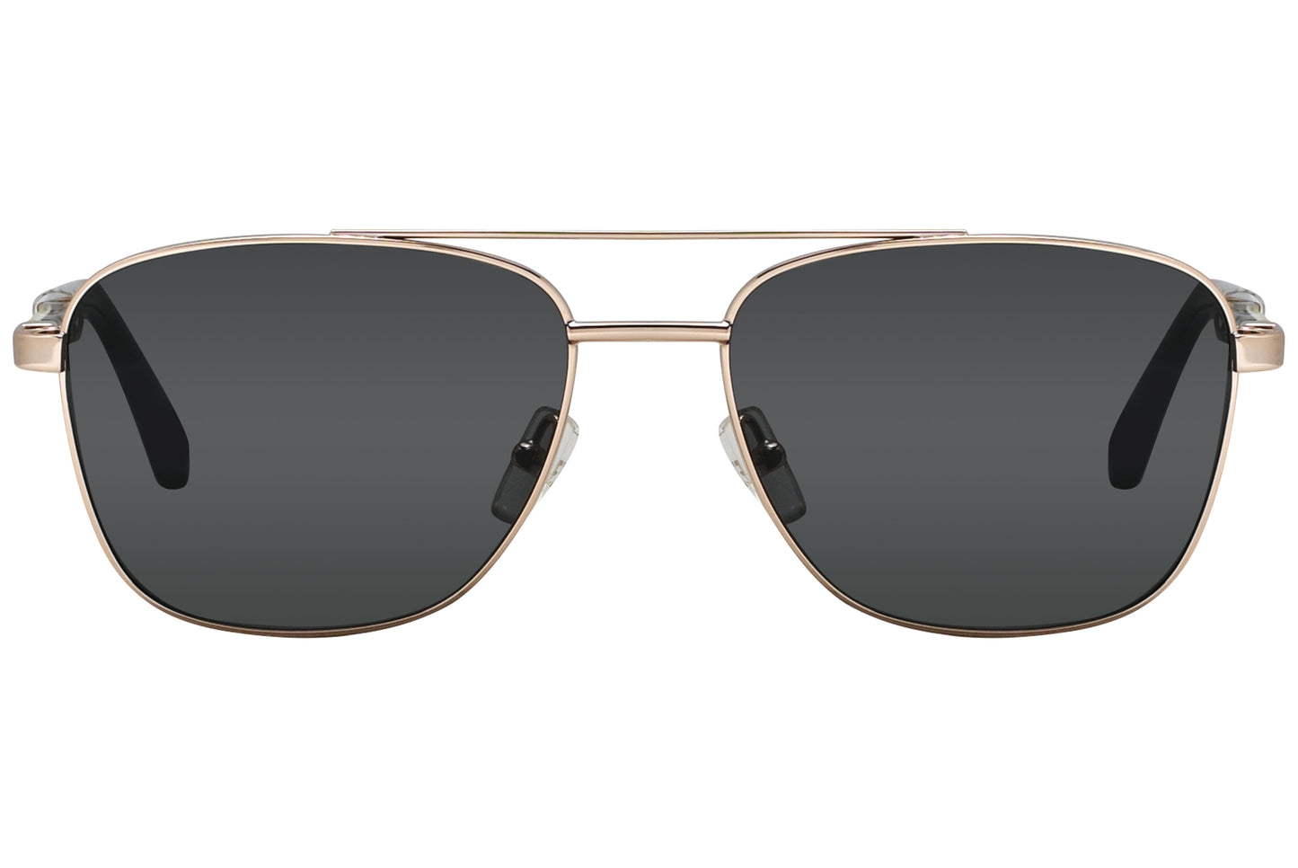 A pair of gold-framed aviator sunglasses with dark lenses.