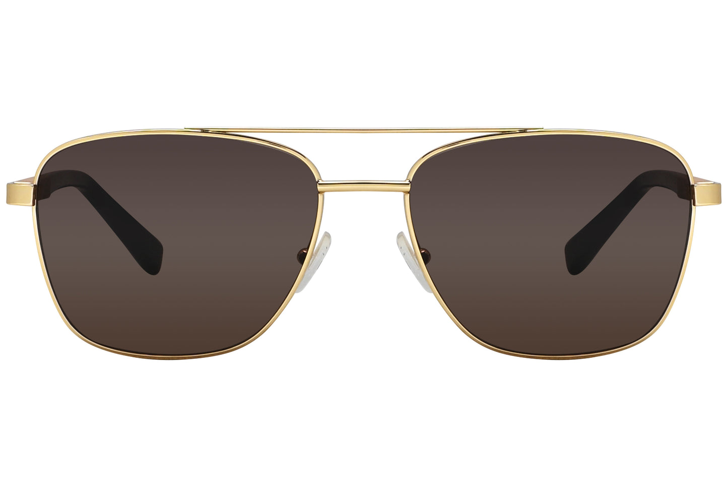 A pair of gold aviator sunglasses with dark lenses and a metallic frame.