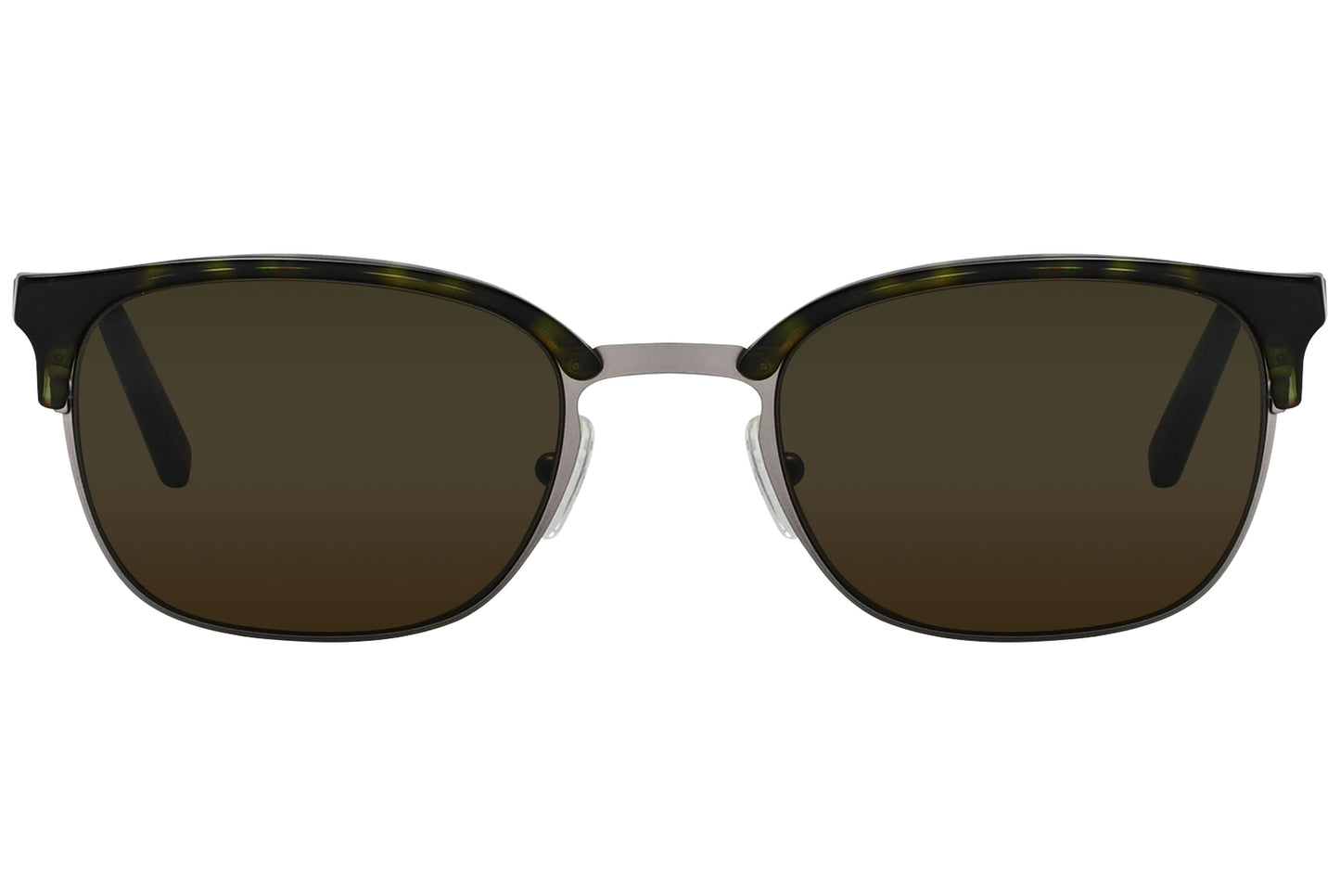 A pair of olive brown browline sunglasses with a full frame design and metal temples.