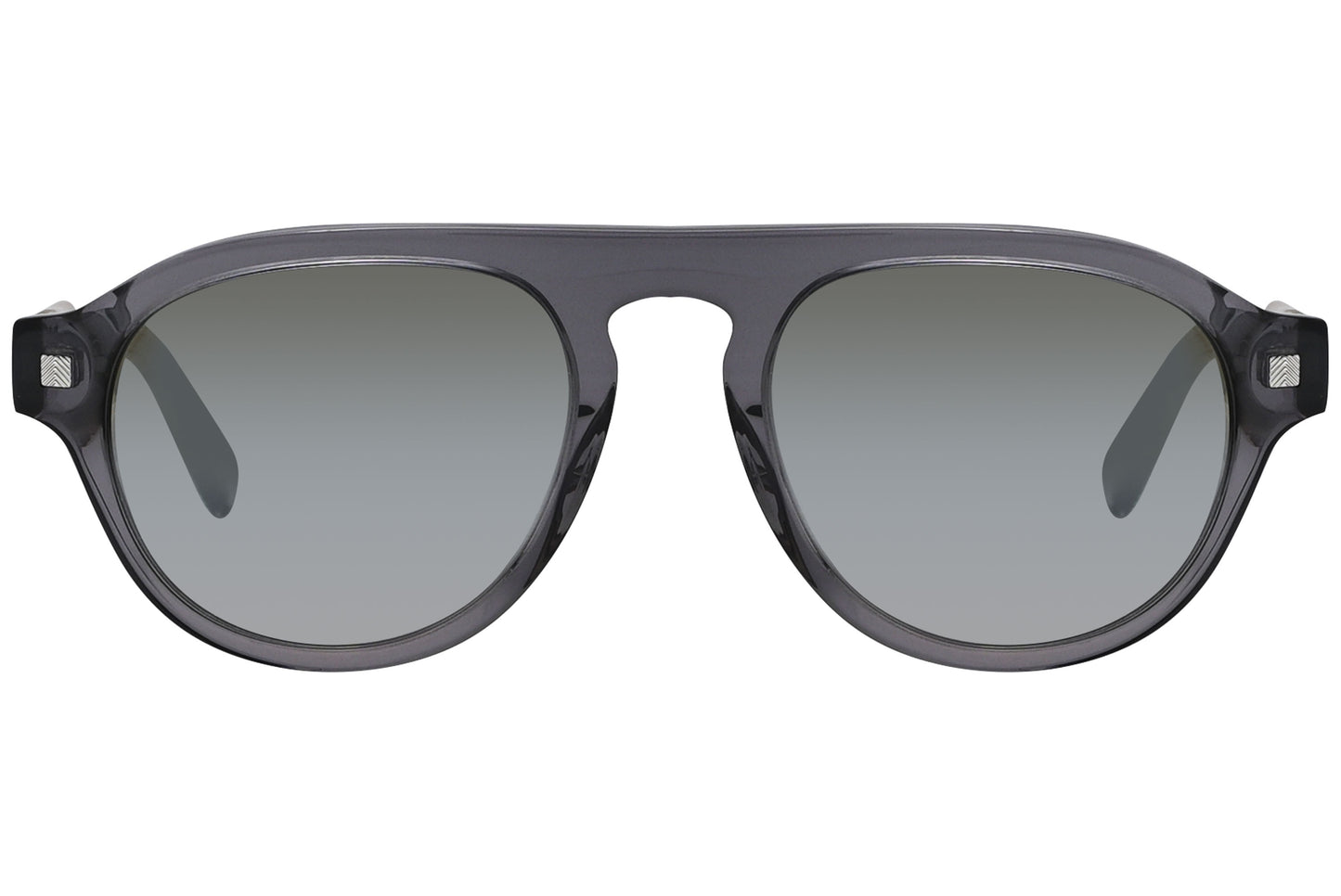 A pair of gray aviator sunglasses with wooden temples.