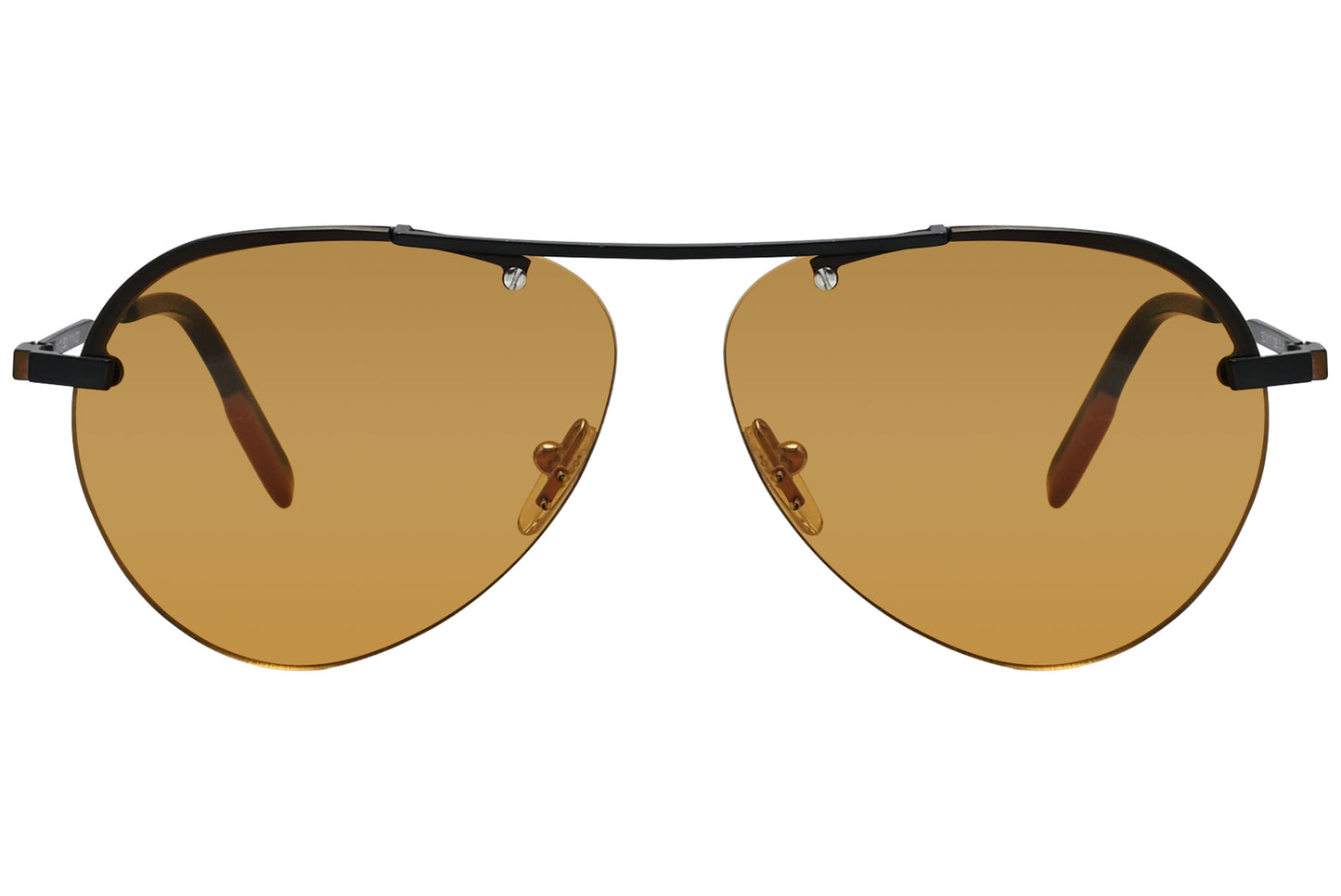 A pair of orange-tinted aviator sunglasses with a metal frame.