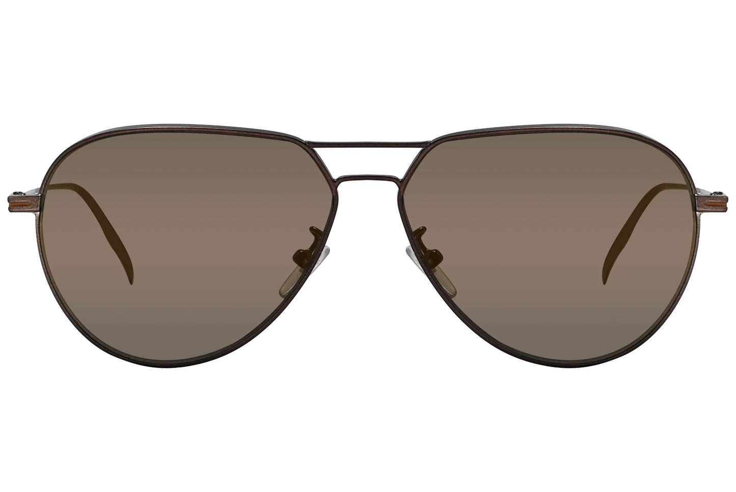A pair of brown aviator sunglasses with metal frame and mirrored lenses.