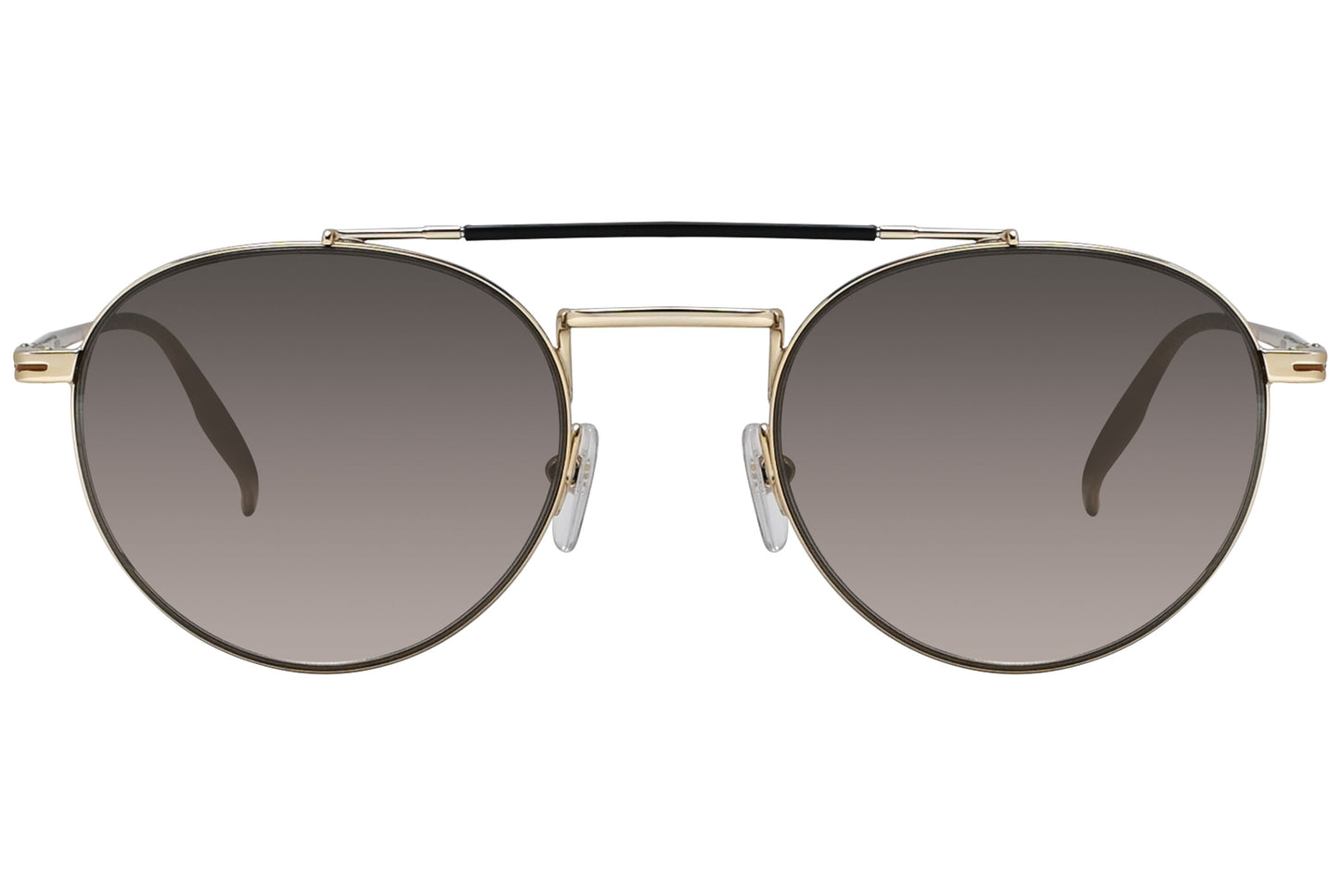 A pair of gold-framed aviator sunglasses with dark lenses.