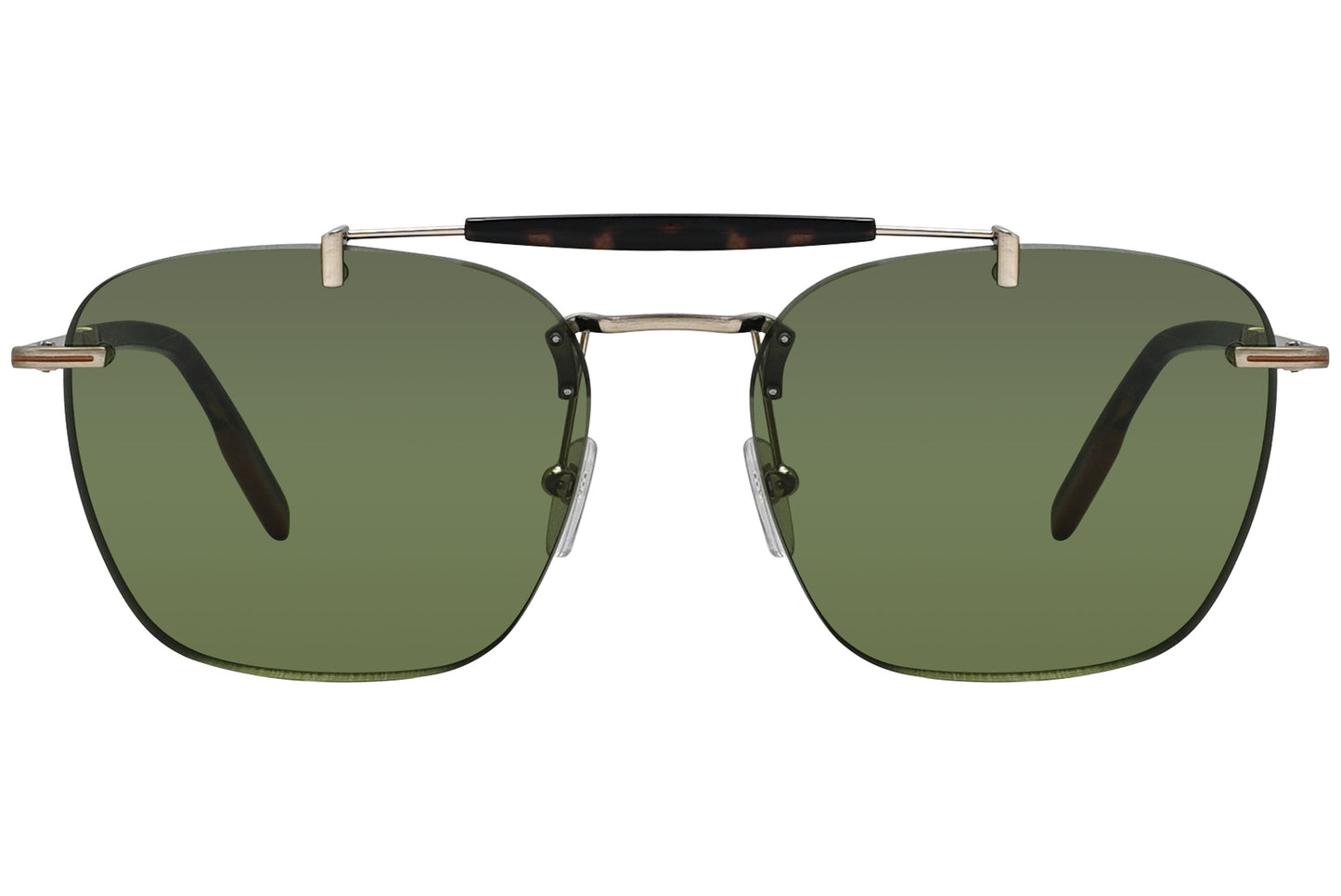 A pair of Ermenegildo Zegna aviator sunglasses with green lenses and metal frame.