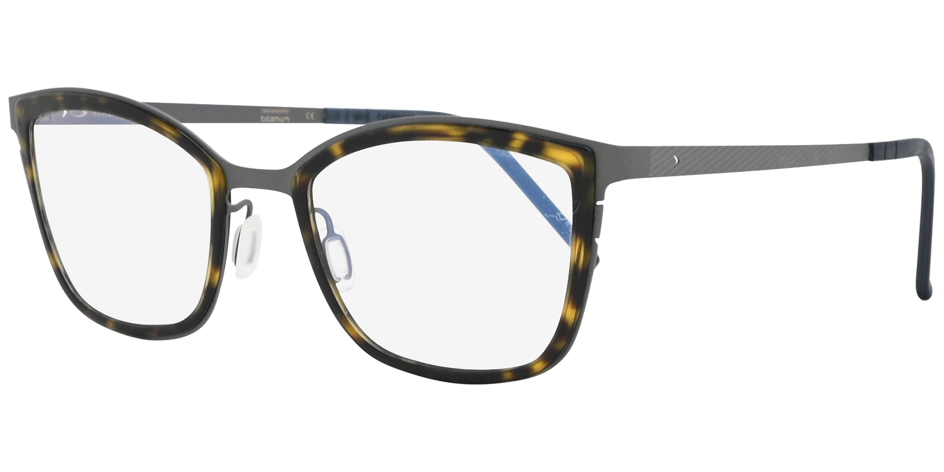 Eyeglasses with a tortoiseshell frame on a white background