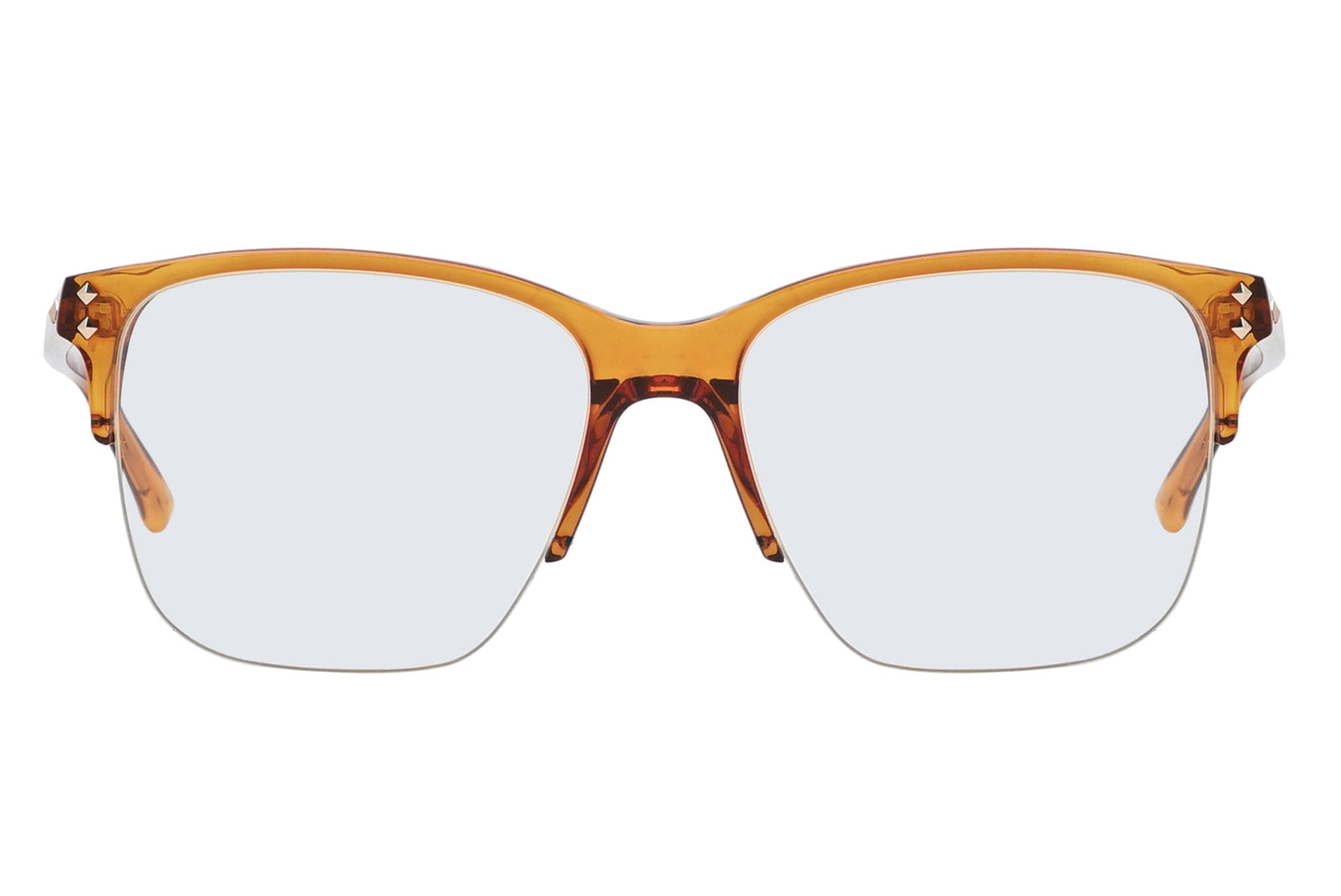Clear eyeglasses with a tortoiseshell frame on a white background