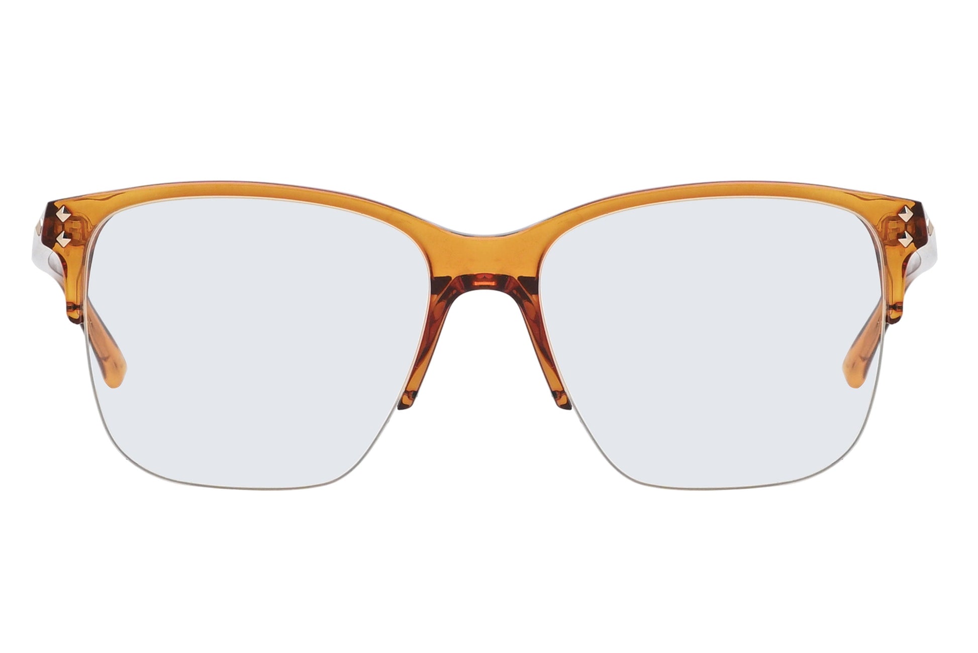 Clear eyeglasses with a tortoiseshell frame on a white background