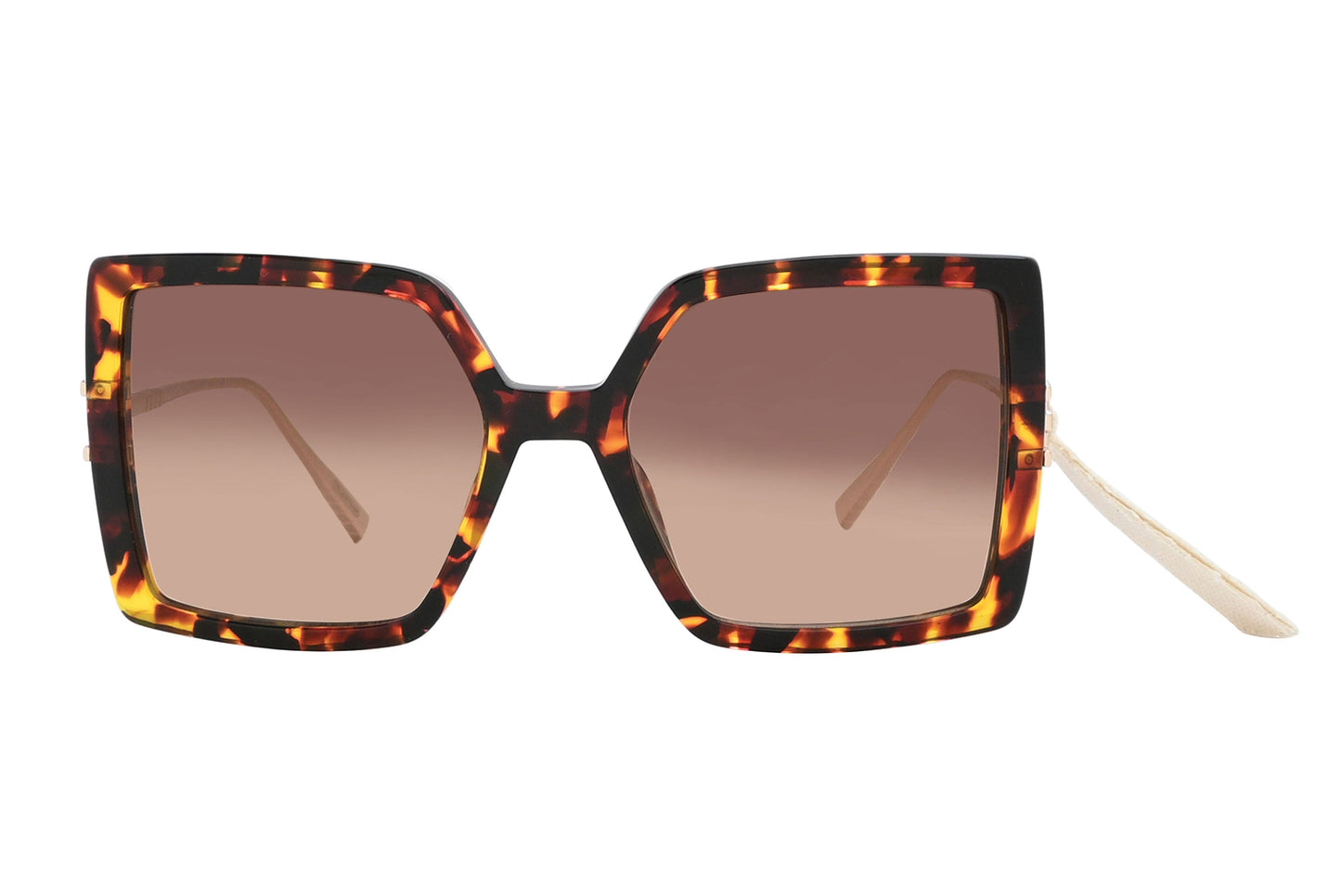 Sunglasses with tortoiseshell frame and brown lenses on a white background