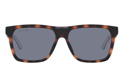 Sunglasses with tortoiseshell frame and dark lenses on a white background