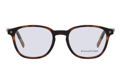 Brown eyeglasses with 'Ermenegildo Zegna' branding on a white background