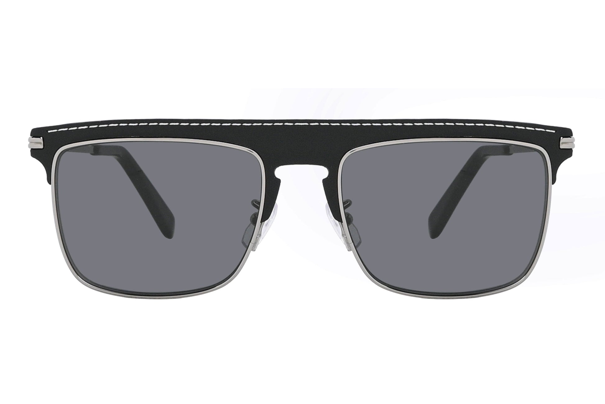 Black sunglasses with a white border on a white background