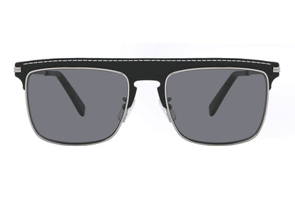 Black sunglasses with a white border on a white background
