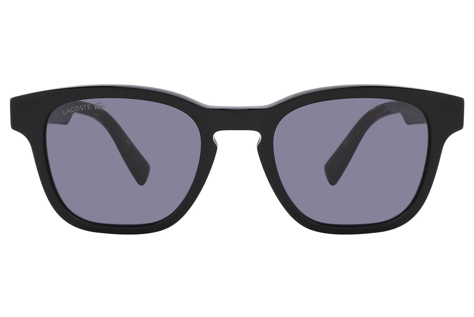 Black sunglasses with dark lenses on a white background