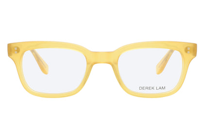 Yellow eyeglasses with 'Derek Lam' branding on a white background