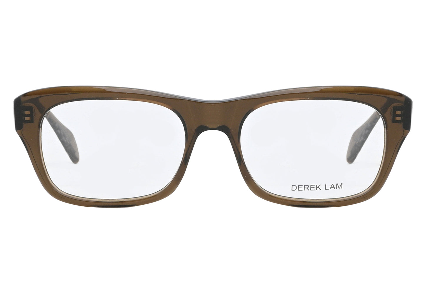 Brown eyeglasses with 'Derek Lam' branding on a white background