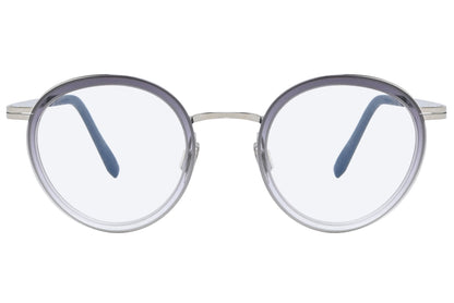 Round eyeglasses with a silver frame on a white background