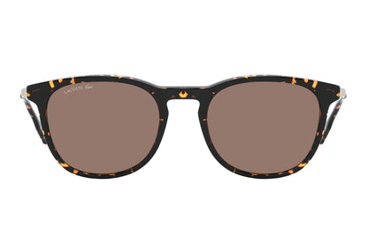 Sunglasses with tortoiseshell frame and brown lenses on a white background