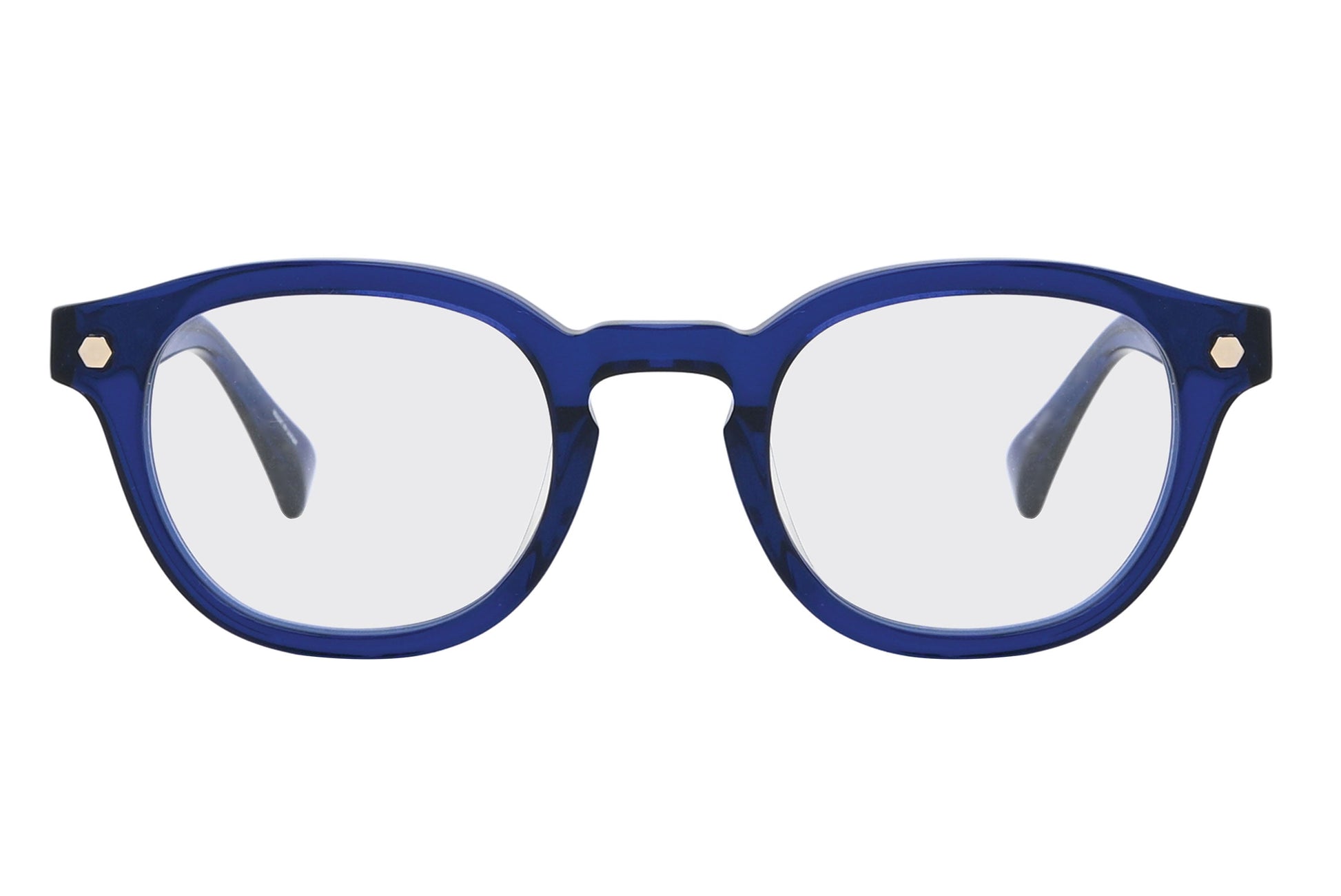 Blue eyeglasses on a white background