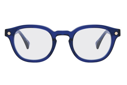 Blue eyeglasses on a white background