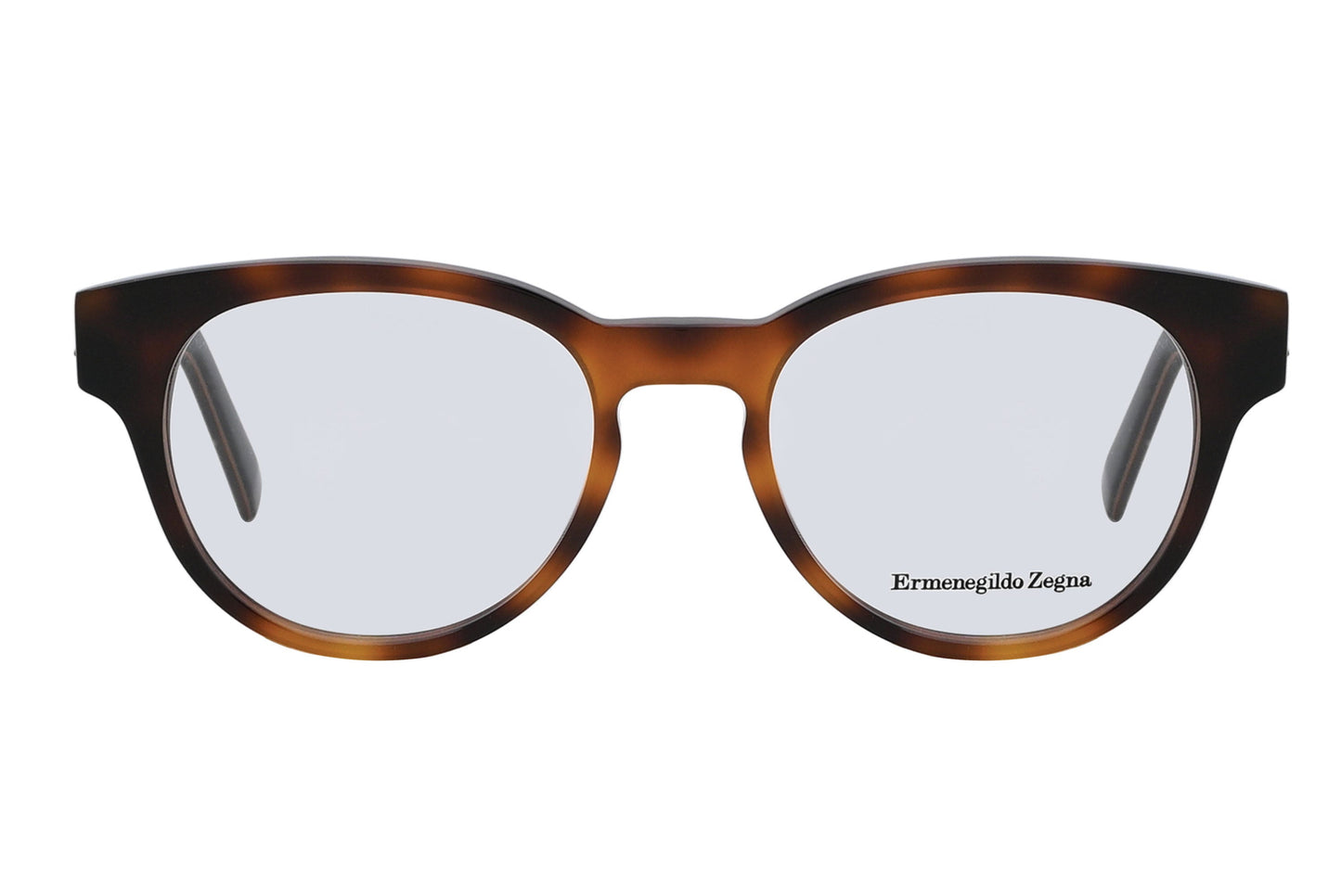Tortoiseshell eyeglasses with 'Ermenegildo Zegna' branding on a white background