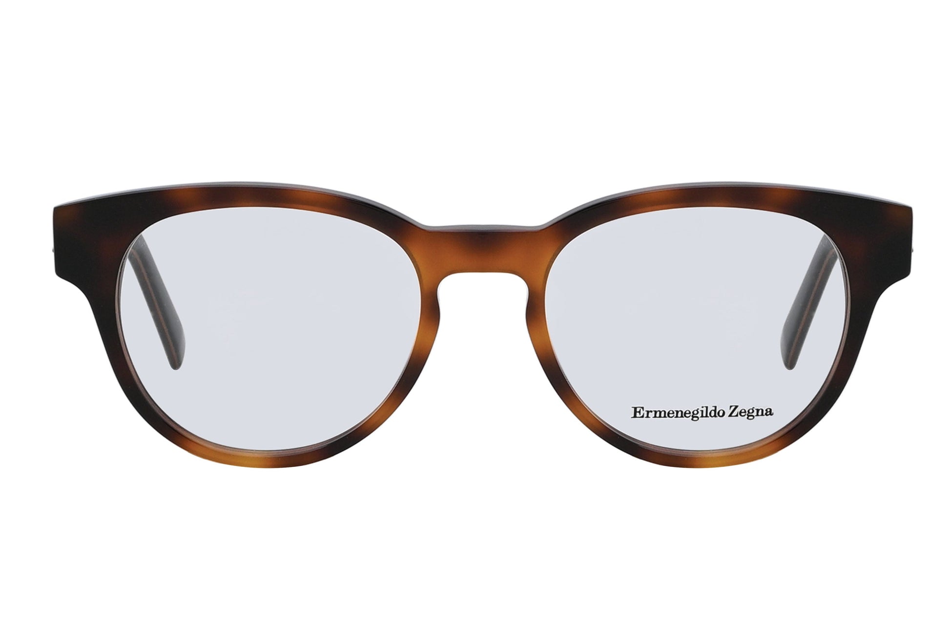 Tortoiseshell eyeglasses with 'Ermenegildo Zegna' branding on a white background