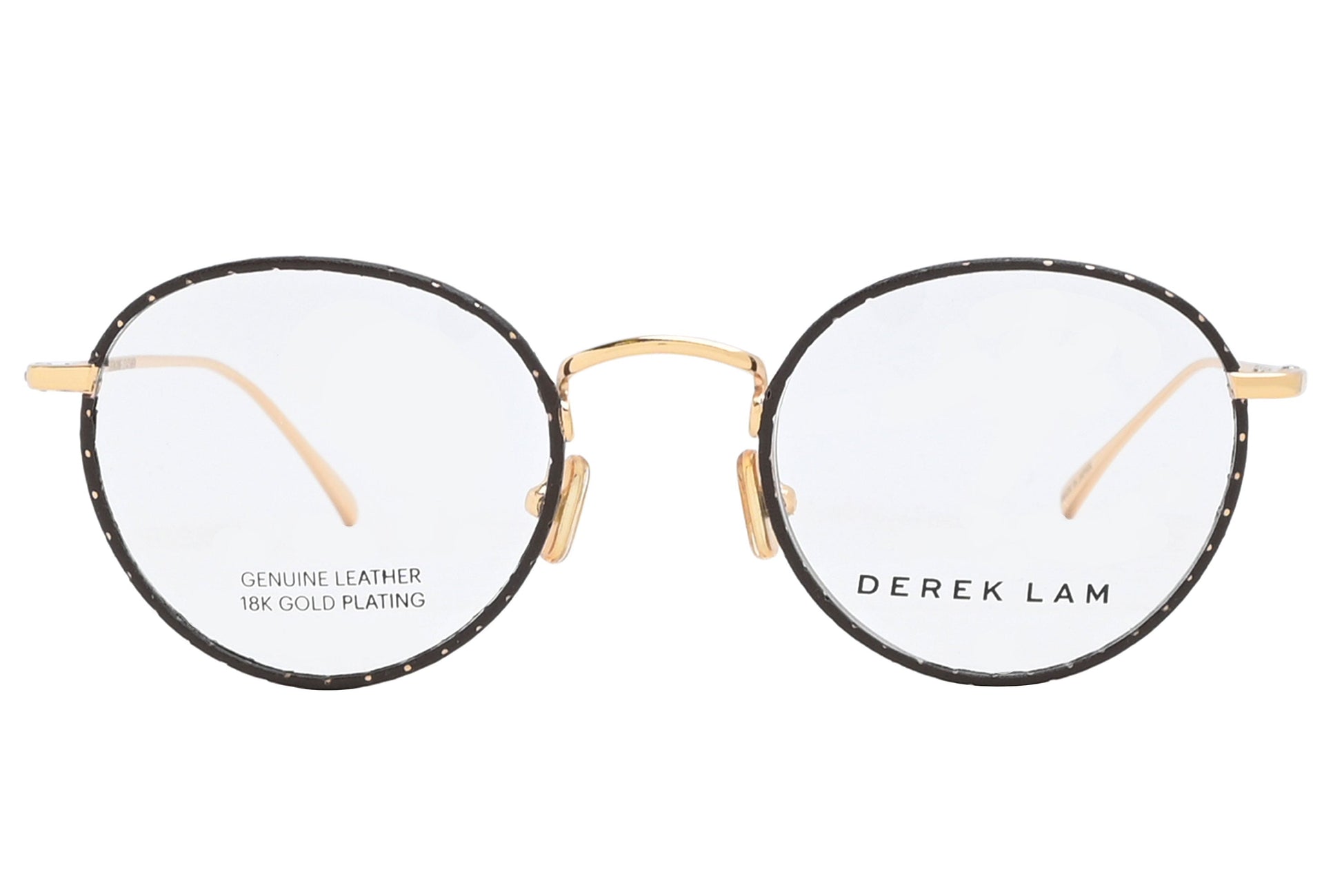 Derek Lam eyeglasses with gold accents on a white background
