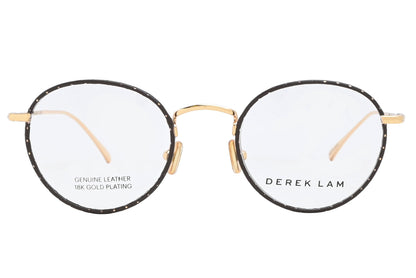 Derek Lam eyeglasses with gold accents on a white background