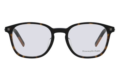 Eyeglasses with tortoiseshell frame and clear lenses on a white background