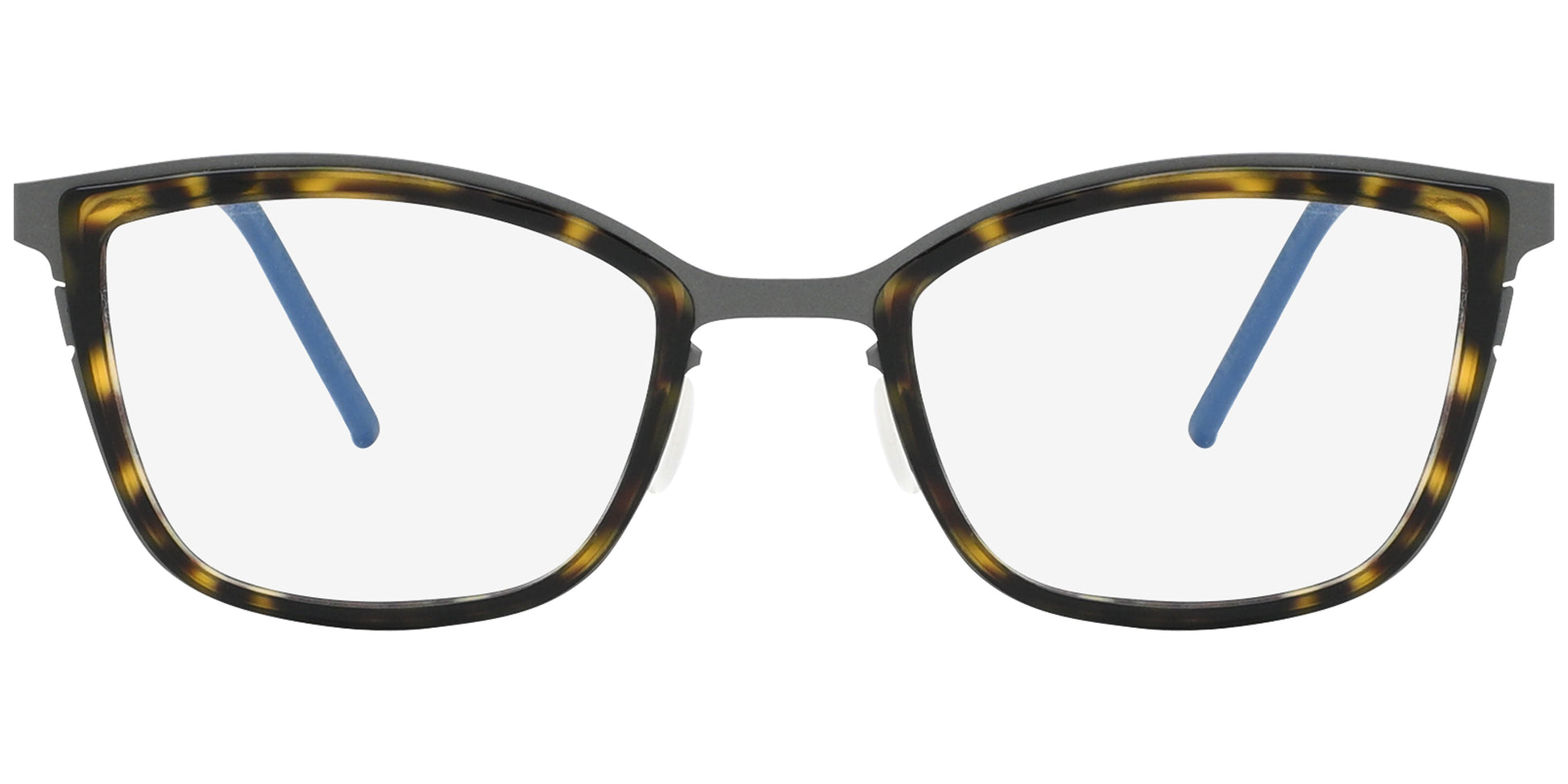 Eyeglasses with a tortoiseshell frame on a white background
